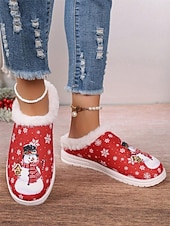 preiswerte Damen Weihnachtschuhe-Weihnachts-Schneemann-Hausschuhe für Damen mit Kunstfellfutter – gemütliche und festliche Winterschuhe für den Innenbereich