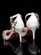 cheap Bride-Women's White Bridal D'Orsay Stiletto Heels – Pointed Toe Wedding Pumps with 3D Floral Embellishment for Garden &amp; Church Weddings