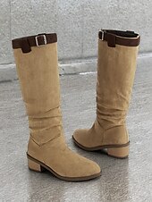 levne Cowboy &amp; Western Boots-dámské umělé semišové boty ke kolenům s detailem přezky, westernový styl, ležérní podzimní a zimní obuv pro každodenní nošení