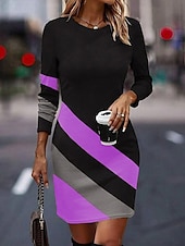 economico Abiti a Strisce e Geometrici-Per donna Mini abito Abito in felpa Abito casual Vestito invernale Abito a corsetto Informale Feste Strada Informale Standard Color Block Manica lunga Girocollo Bianco Blu Viola Primavera Autunno