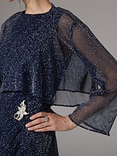 preiswerte Mit Jacke-Zweiteiliges Etuikleid Anzug Brautmutter Kleid Elegantes Funkeln  Glanz Juwel Hals Bodenlang Chiffon Lange Ärmel mit Knöpfen