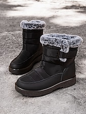 economico Stivali di neve e inverno-stivali da neve invernali impermeabili da donna - design trapuntato bordeaux con fodera in pelliccia sintetica e cinturini regolabili per il freddo all&#039;aperto