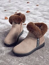 baratos Botas de neve e inverno-botins femininos de camurça bordô com punho de pele sintética e sola antiderrapante – calçados quentes de inverno para uso casual e ao ar livre