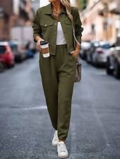 preiswerte Trainingsanzüge für Damen-Damen Modisch Strassenmode Täglich Hemd Chinesisch Chino Langarm Hemdkragen Glatt Casual Täglich Rosa Grün Khaki Herbst Regular Fit