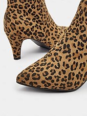 levne Kotníkové boty-dámské kotníkové boty s leopardím vzorem se špičatou špičkou a jehlovým podpatkem - trendy botičky se zvířecím vzorem na podzim a zimu