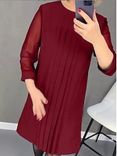 preiswerte Kleider für die Arbeit-Damen Vintage-Kleid Minikleid Patchwork Gerafft Elegant Ausgefallene Rundhalsausschnitt Langarm Schwarz Rote Grün Farbe