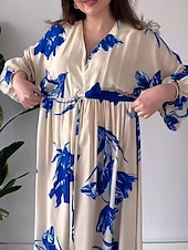 preiswerte Elegante Blumenkleider-Damen Blumen V-Ausschnitt Maxikleid Langarm Sommer Frühling