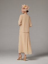 abordables Avec veste-tailleur-pantalon fourreau deux pièces robe de mère de la mariée mariage de plage élégant scintillant&amp;amp;Robe longue en mousseline de soie à paillettes et col en V brillant, longueur cheville,