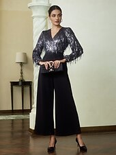economico Jumpsuits-tuta a gamba larga con frange di paillettes