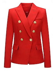 cheap Blazers &amp; Suits-Women&#039;s Blazer Work Street Fall Winter Regular Coat Regular Fit Breathable Elegant Stylish Jacket Long Sleeve non-printing Solid Color Stripes and Plaid with Pockets White+Black Black Red