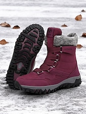 baratos Botas de neve e inverno-botas de caminhada de inverno femininas à prova d&#039;água - botas de neve com cadarço e isolamento com gola de pele sintética para aventuras ao ar livre
