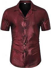 abordables Tops-Retro Vintage 1970s 1980s Shirt Disco Shiny Metallic Fancy Dress Men's Carnival Costume Halloween Carnival Mardi Gras Performance Party Club Adults' Shirt Spring &amp; Summer