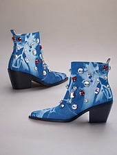 levne Cowboy &amp; Western Boots-dámské módní džínové kotníkové boty – kamínky zdobené blokovým podpatkem westernový styl na večírky a ležérní outfity