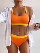 Χαμηλού Κόστους Σετ μπικίνι-Γυναικεία Μαγιό Μπικίνι 2 κομμάτι Προκλητικό Μαγιό Εξώπλατο Λεπτό Διακοπές Ρούχα παραλίας Συμπαγές Χρώμα Λαιμόκοψη U Αμάνικο Μαγιό