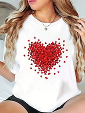 billige Kunst &amp; Design t-skjorte-Valentine Kvinne Hjertet T-skjorte Søt Vanlige Topper Kort Erme Rund Utsnitt Trykk Vanlig Passform Daglig Hvit Sommer