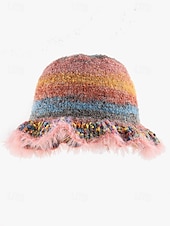 baratos Chapéus Femininos-chapéu de balde de malha colorido feminino com aba fofa – acessório de inverno aconchegante e estiloso