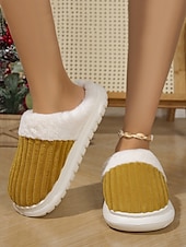 cheap Women&#039;s Slippers &amp; Flip-Flops-Women&#039;s Mustard Yellow Indoor Slippers with Faux Fur Lining, Ribbed Design, and Anti-Slip Sole – Cozy and Warm for Winter