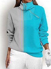 billiga Sweatshirt &amp;amp; Ytterkläder-Dam Pullover-tröja Svart Blå Rosenröd Långärmad Håller värmen Överdelar Färgblock Höst Vinter Golfkläder för damer Kläder Outfits Bär kläder