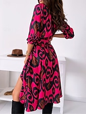 preiswerte Ausgefallene Kleider-Damen Midikleid Casual kleid Schaukelkleid A Linie Kleid Boho-Kleid Brautkleider schlicht Täglich Regular Fit Blumen Langarm V Ausschnitt Schwarz Gelb Rote Purpur Frühling Herbst