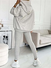 abordables Chándales para mujer-Conjunto de 3 piezas de ropa de estar por casa para mujer, sudadera con capucha coordinada con abertura en el hombro y pantalones deportivos, conjunto deportivo informal rosa, elástico, de moda para