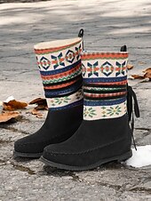 levne Kotníkové boty-dámské zimní boty s retro pleteným vzorem – semišový svršek s tribal designem a hřejivou podšívkou, ideální do chladného počasí i k ležérním outfitům