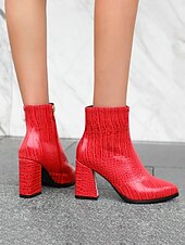 preiswerte Stiefeletten-Grüne Stiefeletten aus Kunstleder mit Krokodilprägung für Damen mit Blockabsatz und spitzer Zehenpartie – ideal für legere oder elegante Anlässe