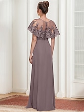 economico Lunghezza del pavimento-abito a trapezio abito per la madre della sposa elegante semplice scollo gioiello lunghezza pavimento chiffon manica corta con strato in pizzo tinta unita 2025