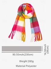 abordables Bufandas de mujer-Bufanda de invierno de gran tamaño con cuadros coloridos para mujer | Chal suave y cálido similar a la lana con borlas | Accesorio moderno para clima frío para atuendos casuales y formales