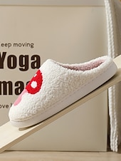 economico Ciabatte e infradito da donna-pantofole da interno nere comode da donna con ricamo a forma di fungo rosso - fodera in peluche, suola antiscivolo, perfette per il relax invernale in casa