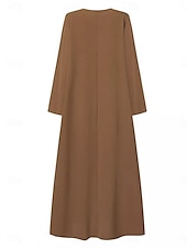 abordables Robes-Femmes Vert militaire bleu marine Kaki Printemps Automne Robe maxi Robes inspirées du lin Élégant Mode Bureau Coupe Ample Col en V