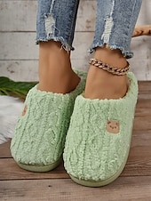 economico Ciabatte e infradito da donna-pantofole da donna in pile con adorabile ricamo a forma di orso – calde pantofole da casa per il comfort invernale
