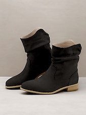 levne Slouch Boots-dámské béžové semišové kotníkové boty – ležérní a pohodlné boty západního stylu na nízkém podpatku