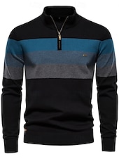 cheap Men&#039;s Golf Clothing-Men&#039;s Sweater Black Navy Blue Green Long Sleeve Thermal Warm Top Color Block Fall Winter Golf Attire Clothes Outfits Wear Apparel