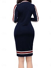 olcso Bodycon Club Dresses-Női Munkaruha Váltó ruha Elegáns Iroda Napi Midi ruha Kollázs Állógallér Hosszú ujj Sima Normál Rubin Sötétkék Tavasz Ősz S M L XL 2XL