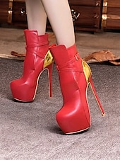 abordables Bottes à la mode-bottines à talons aiguilles rouges pour femmes – bottines tendance à talons hauts avec accent doré pour les fêtes et les soirées