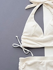 voordelige Bikinisets-Dames Zwemkleding Bikini 2 stuks Jongen been Zwempak Blote rug Slank Vakantie Strand Kleding Effen Kleur Halternek Mouwloos Badpakken
