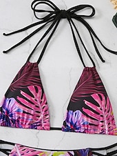 voordelige Bikinisets-Dames Zwemkleding Bikini 2 stuks Brutaal Zwempak Blote rug Uitknippen Slank Vakantie Strand Kleding Bloemig Halternek Mouwloos Badpakken