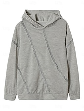 baratos Loja Gráfica Moletons &amp; Capuzes-Mulheres Casual Manga Longa Capuz Tops regulares Rua Dia a Dia Paetês Patchwork Preto Cinzento Outono Inverno