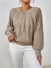 economico Colori solidi-Per donna Felpa Informale Morbido Colore puro Cavi Girocollo Lavorato a maglia Manica lunga Top regolari Maglia Esterno Giornaliero Fine settimana Nero Bianco Autunno Inverno