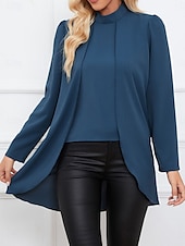 preiswerte Elegante Oberteile-Damen Hemd Bluse Feste Farbe Basic Brautkleider schlicht Langarm Rollkragen Normale Oberteile Täglich Rüsche Schwarz Armeegrün Blau Herbst Winter