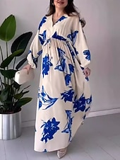 preiswerte Elegante Blumenkleider-Damen Blumen V-Ausschnitt Maxikleid Langarm Sommer Frühling
