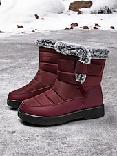 economico Stivali di neve e inverno-stivali da neve invernali impermeabili da donna - design trapuntato bordeaux con fodera in pelliccia sintetica e cinturini regolabili per il freddo all&#039;aperto
