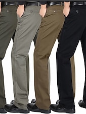baratos Magro-Homens Social Calças chinês Botões Bolsos Côr Sólida Conforto Formal Festa Trabalho Moda Estilo Clássico Exército verde Preto Micro-Elástica