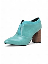 baratos Botas de tornozelo-botins femininos de couro sintético verde com bico fino e salto bloco – sapatos modernos e sofisticados para uso no escritório e na noite
