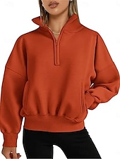 voordelige Textured Hoodies en Sweatshirts-dames sweatshirt casual effen straat dagelijks gebruik coltrui zak halve rits lange mouw wit roze oranje herfst winter