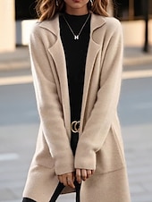 cheap Cardigans &amp; Outerwears-Women&#039;s Sweater Cardigan Sweater Jacket Shirt Collar Knit Pocket Knitted Spring Fall Home Daily Weekend Elegant Daily Casual Long Sleeve Pure Color Black Camel