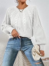 economico Colori solidi-Per donna Felpa Informale Morbido Colore puro Cavi Girocollo Lavorato a maglia Manica lunga Top regolari Maglia Esterno Giornaliero Fine settimana Nero Bianco Autunno Inverno