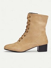 abordables Années 1950-bottes mi-mollet à lacets en daim marron clair pour femmes avec fermeture éclair latérale – chaussures décontractées vintage pour un usage quotidien