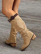 levne Cowboy &amp; Western Boots-dámské umělé semišové boty ke kolenům s detailem přezky, westernový styl, ležérní podzimní a zimní obuv pro každodenní nošení