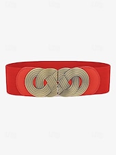 economico Cintura da donna-cintura elastica larga da donna con fibbia in metallo vintage – cintura elastica alla moda per abiti, tuniche e camicette – disponibile in nero, rosso e marrone